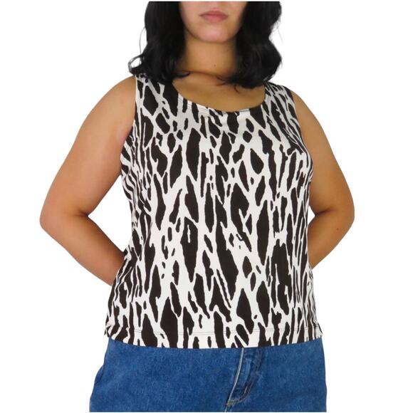 Perceptions 90s Vintage Cow Print Sleeveless Top Large Retro Casual - Picture 5 of 6